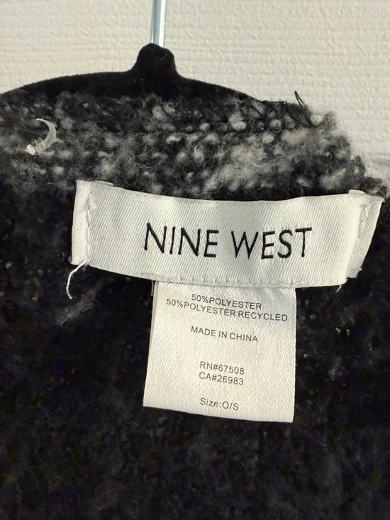 Nine West Black & Cream Plaid Fringe Open Poncho - Picture 4 of 5